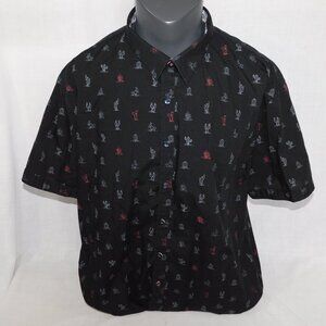 Point Zero Modern Mens 2XL Black Red Gray Cactus Button Front Short Sleeve Shirt